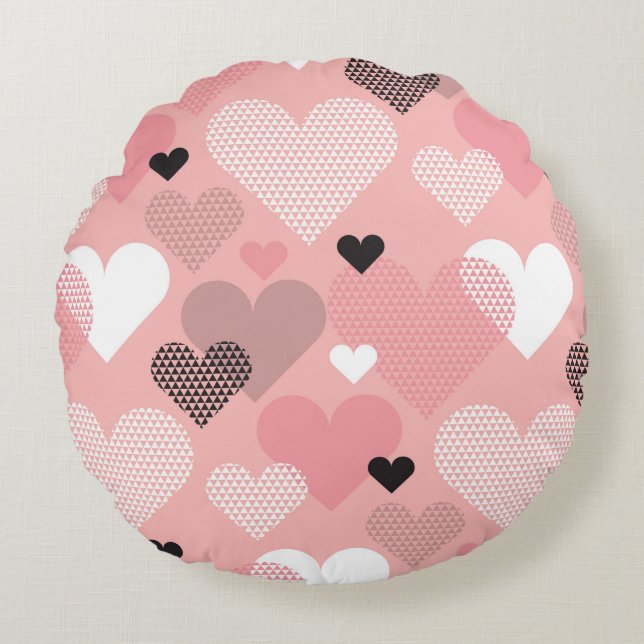Heart shape modern seamless pattern in geometry st round pillow (Front)