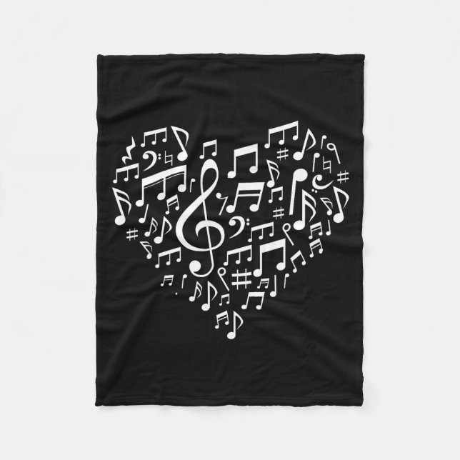 Heart Shape Musical Notes Music Lovers Gift Valent Fleece Blanket (Front)