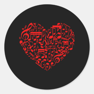 Heart Shape Musical Notes Music Lovers Valentines Classic Round Sticker