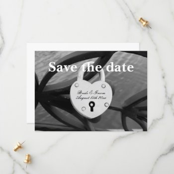 Heart Shape Padlock On Fence Photo Wedding Save The Date by photoedit at Zazzle