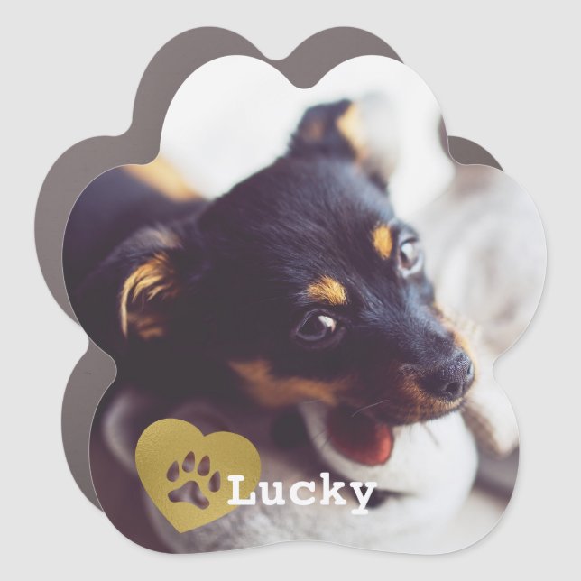 Heart Shape Paw Print Pet Photo  Car Magnet (Front)