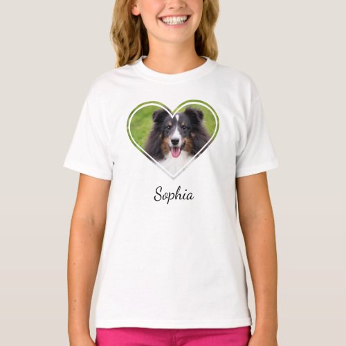 Heart Shape Pet Photo Template With Custom Text T_Shirt