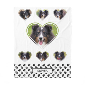 Heart Shape Pet Photo Templates And Paws &amp; Name Fleece Blanket