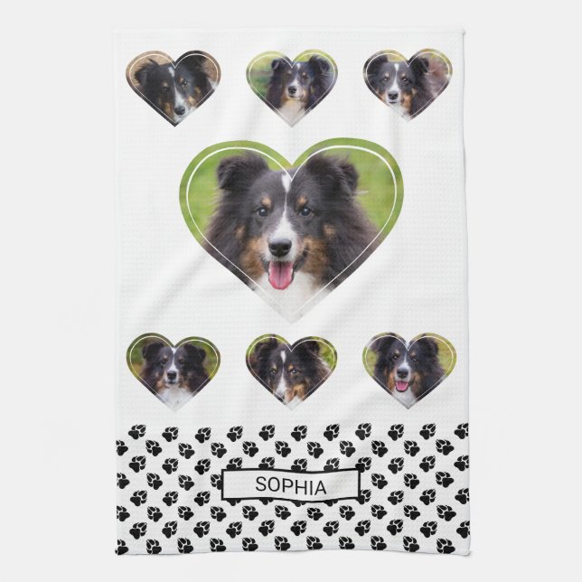 Heart Shape Pet Photo Templates And Paws & Name Kitchen Towel (Vertical)