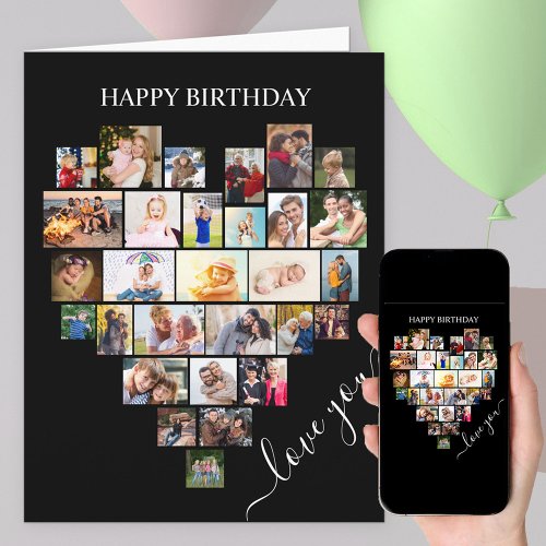 Heart Shape Photo Collage Love Script Birthday Card