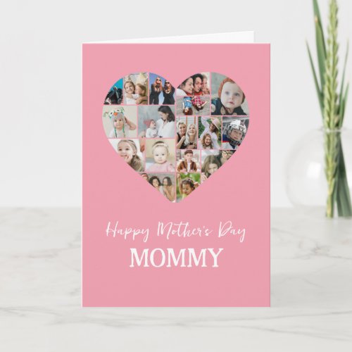 Heart Shape Photo Collage Mom Pink Mothers Day Card