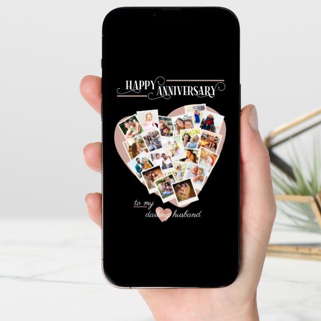 Heart Shape Photo Collage Wedding Anniversary Card (Front Digital)