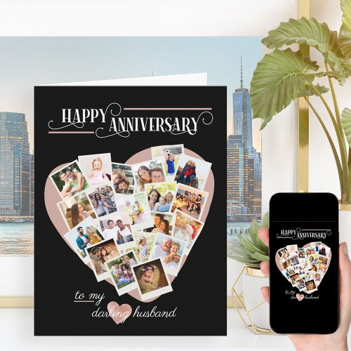 Heart Shape Photo Collage Wedding Anniversary Card