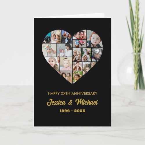 Heart Shape Photo Collage Wedding Anniversary Card