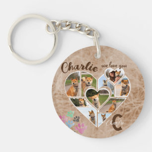 Heart Shape Photo Collage with Name and Texts Keychain