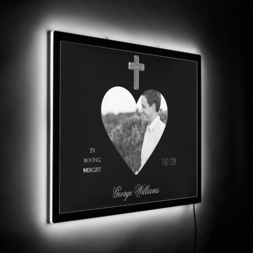 Heart Shape Photo Cross In Loving Memory LED Sign