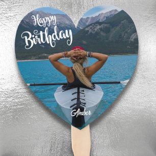 Heart Shape Photo Hand Fan with Birthday Text 