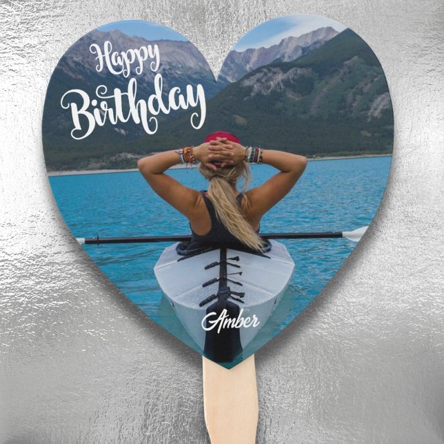 Heart Shape Photo Hand Fan with Birthday Text  (Heart-Shaped Custom Photo Birthday Hand Fan | Personalized Party Favor - Birthday Depot)