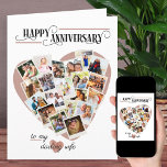 Heart Shape Photo Montage Big Wedding Anniversary Card<br><div class="desc">Happy Anniversary card for your wife or husband. The template is set up for you to add 20 of your favorite photos as well as to personalize the wording on the front, the custom message inside and the year on the back. Your pictures are displayed in square / instagram format...</div>