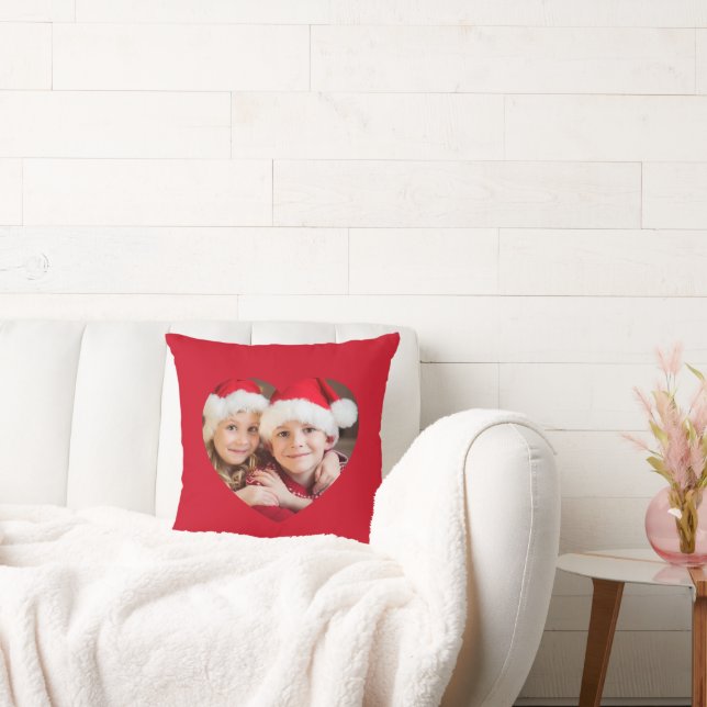 Heart Shape Photo Red Throw Pillow (Couch)
