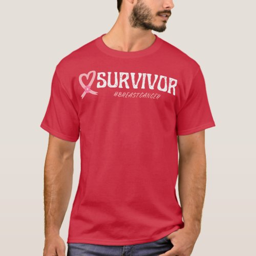 Heart Shape Pink Ribbon Survivor T_Shirt