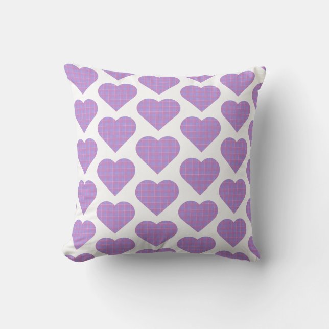 Heart Shape Plaid Pink Purple Throw Pillow (Front)
