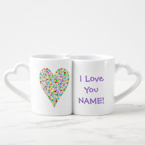 Heart Shape rainbow multi colored Polka Dots Coffee Mug Set