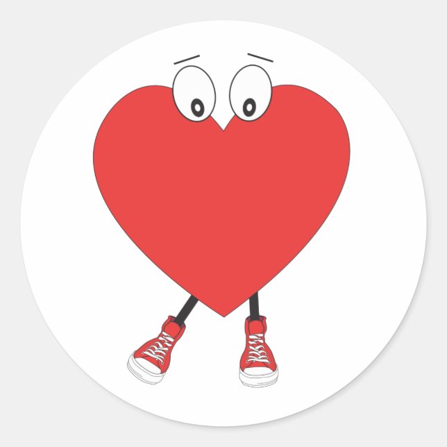 Heart Shape Red Cute Love Character Design Classic Round Sticker (Front)