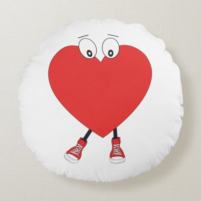 Heart Shape Red Cute Love Character Design Round Pillow (Front)