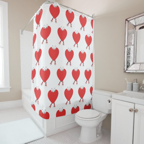 Heart Shape Red Cute Love Character Design Shower Curtain