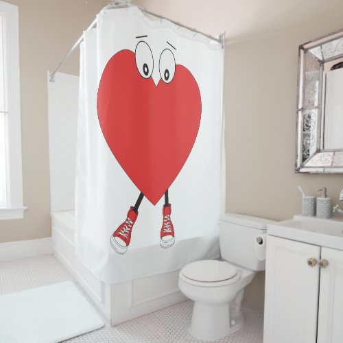 Heart Shape Red Cute Love Character Design Shower Curtain