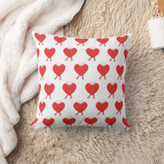 Heart Shape Red Cute Love Character Design Throw Pillow (Blanket)