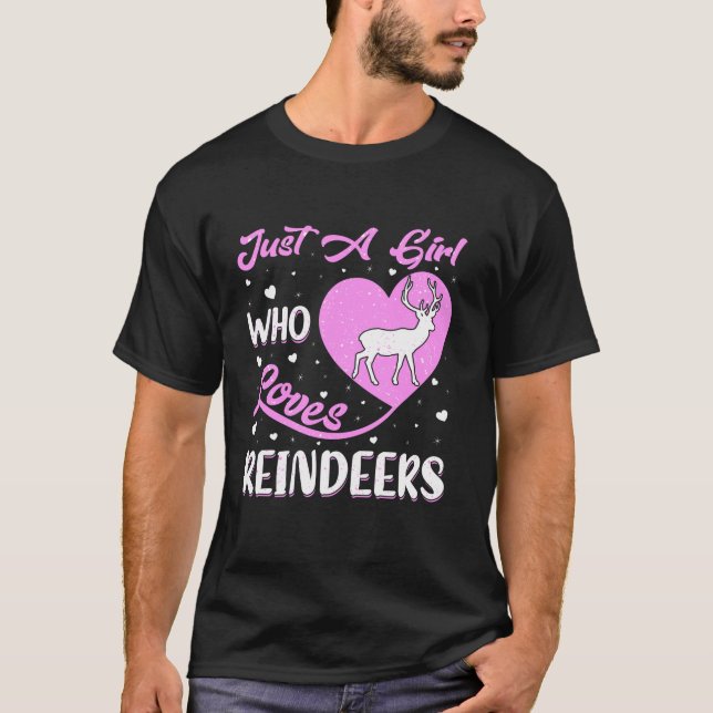Heart Shape Reindeer Just A Girl Who Loves Reindee T-Shirt (Front)