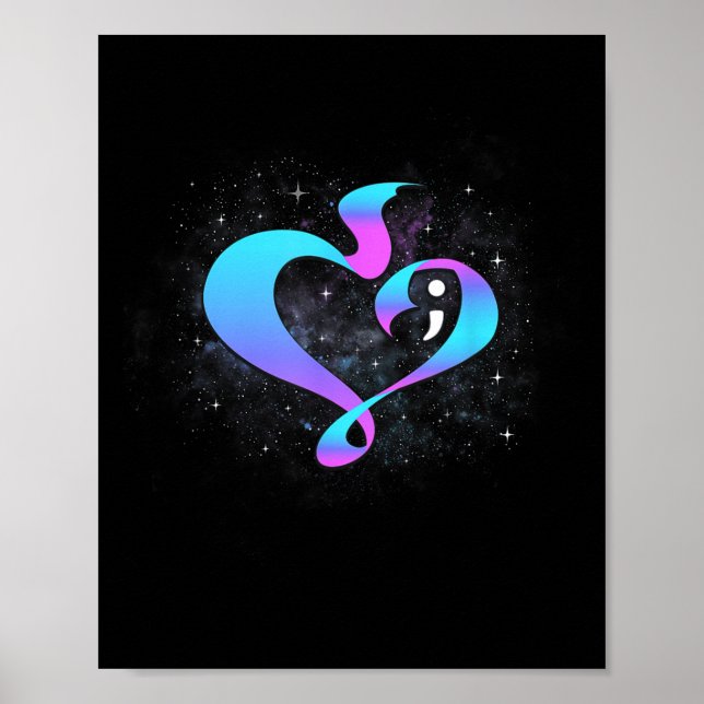 Heart Shape Semicolon - Suicide Prevention Awarene Poster (Front)