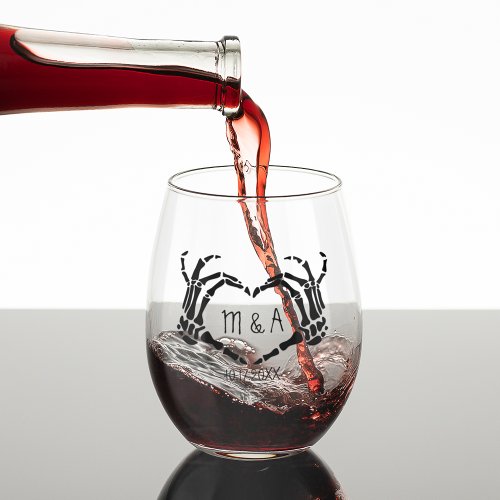 Heart Shape Skeleton Hands Personalized Wedding Stemless Wine Glass