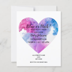 Heart shape smoke gender reveal invitation