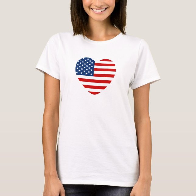 Heart Shape US Flag Customized T-Shirt (Front)