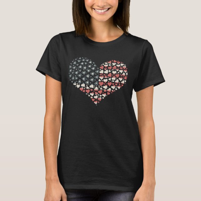 Heart Shape US Flag Customized T-Shirt (Front)