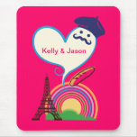 Heart Shape With French Icons And Symbols Mouse Pad at Zazzle