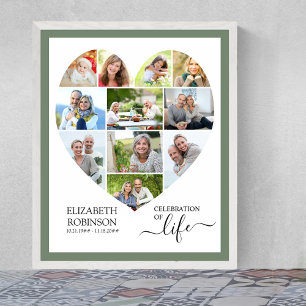 Heart Shaped 11 Photo Collage Celebration of Life Poster