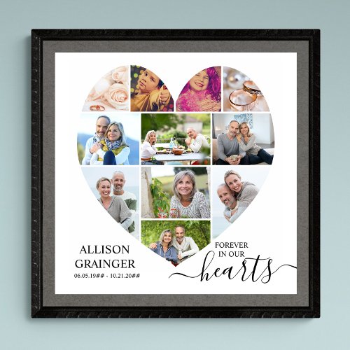 Heart Shaped 11 Photo Collage Funeral Memorial Poster
