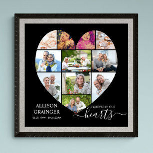 Heart Shaped 11 Photo Collage Funeral Service Poster