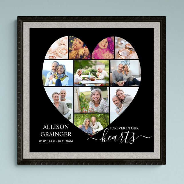 Heart Shaped 11 Photo Collage Funeral Service Poster (Funeral memorial poster to order professionally printed or as a printable digital download)