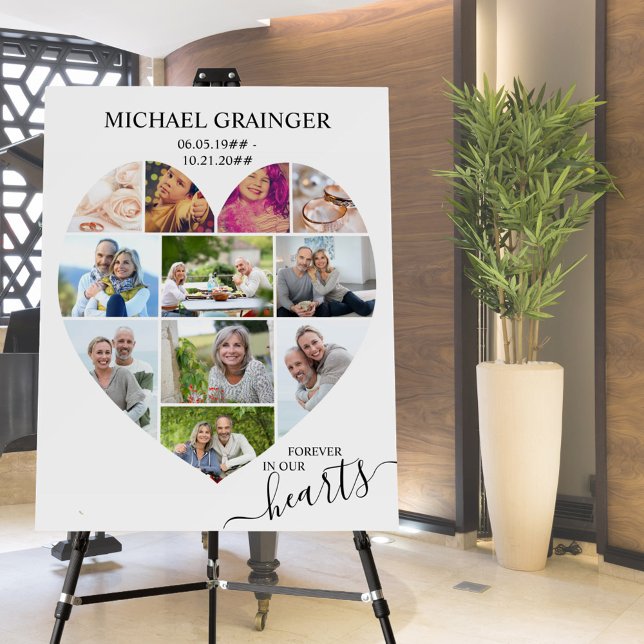 Heart Shaped 11 Photo Collage Memorial Funeral Foam Board (Creator Uploaded)