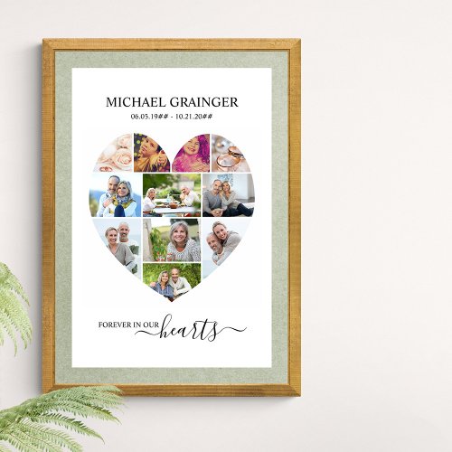 Heart Shaped 11 Photo Collage Memorial Funeral Poster