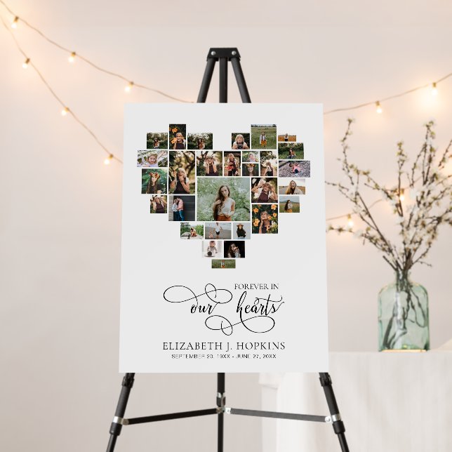 Heart Shaped 29 Photo Collage Funeral Foam Board (In Situ (Stand))