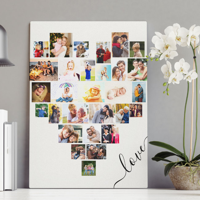 Heart Shaped 29 Photo Collage Love Script Canvas Print