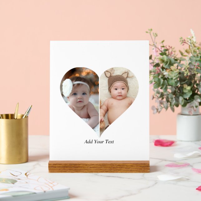 Heart Shaped 2 Photo Collage Acrylic Sign (Wedding)