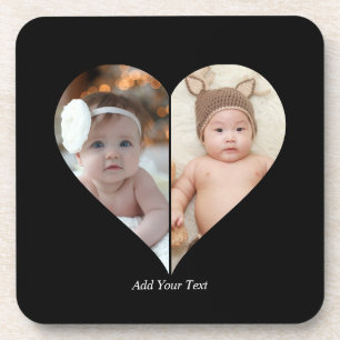 Heart Shaped 2 Photo Collage Beverage Coaster