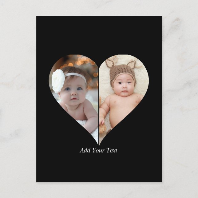Heart Shaped 2 Photo Collage Postcard (Front)