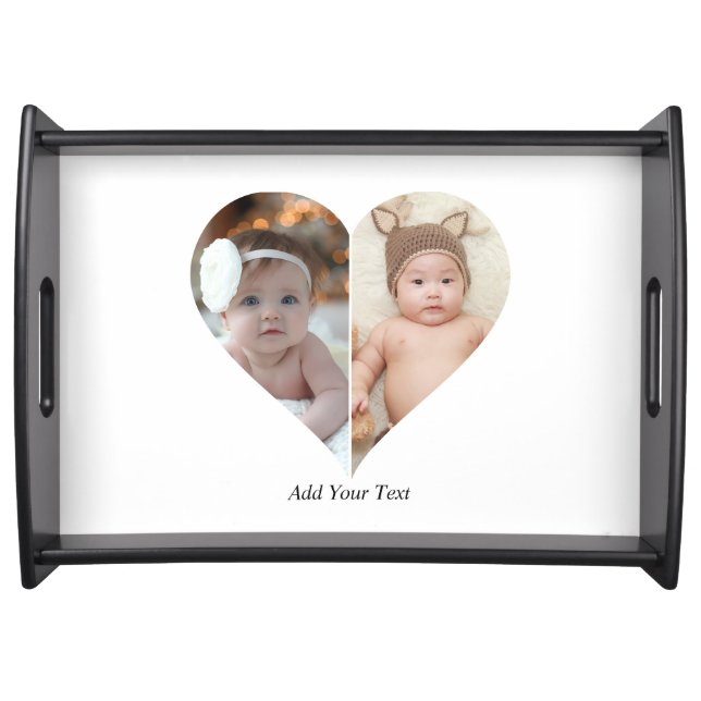 Heart Shaped 2 Photo Collage Poster Serving Tray (Front)