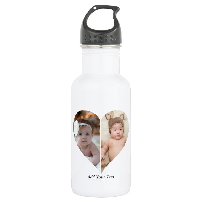Heart Shaped 2 Photo Collage Poster Stainless Steel Water Bottle (Front)