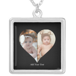 Heart Shaped 2 Photo Collage Silver Plated Necklace