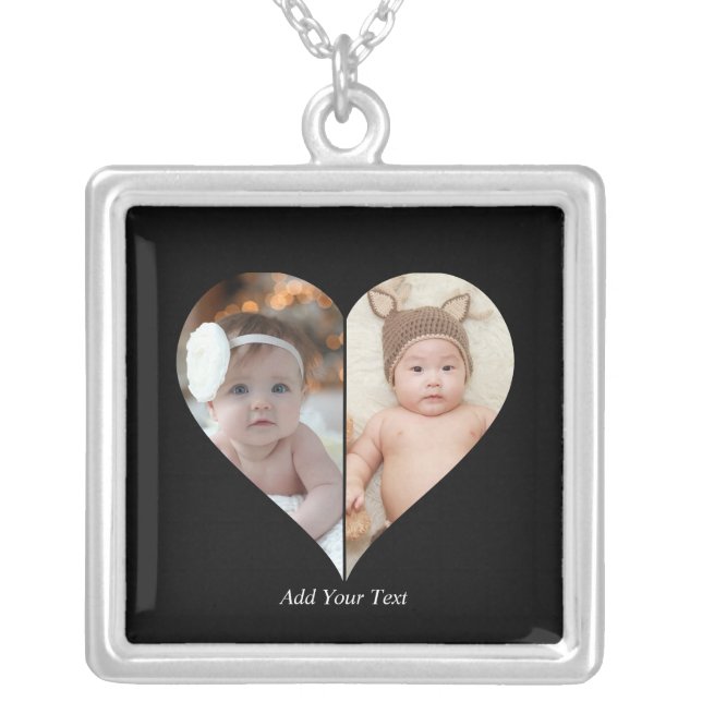 Heart Shaped 2 Photo Collage Silver Plated Necklace (Front)