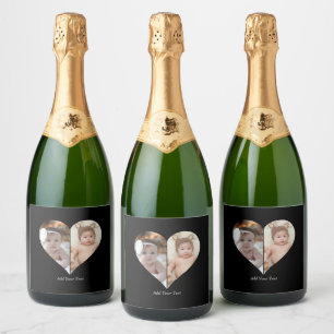 Heart Shaped 2 Photo Collage Sparkling Wine Label